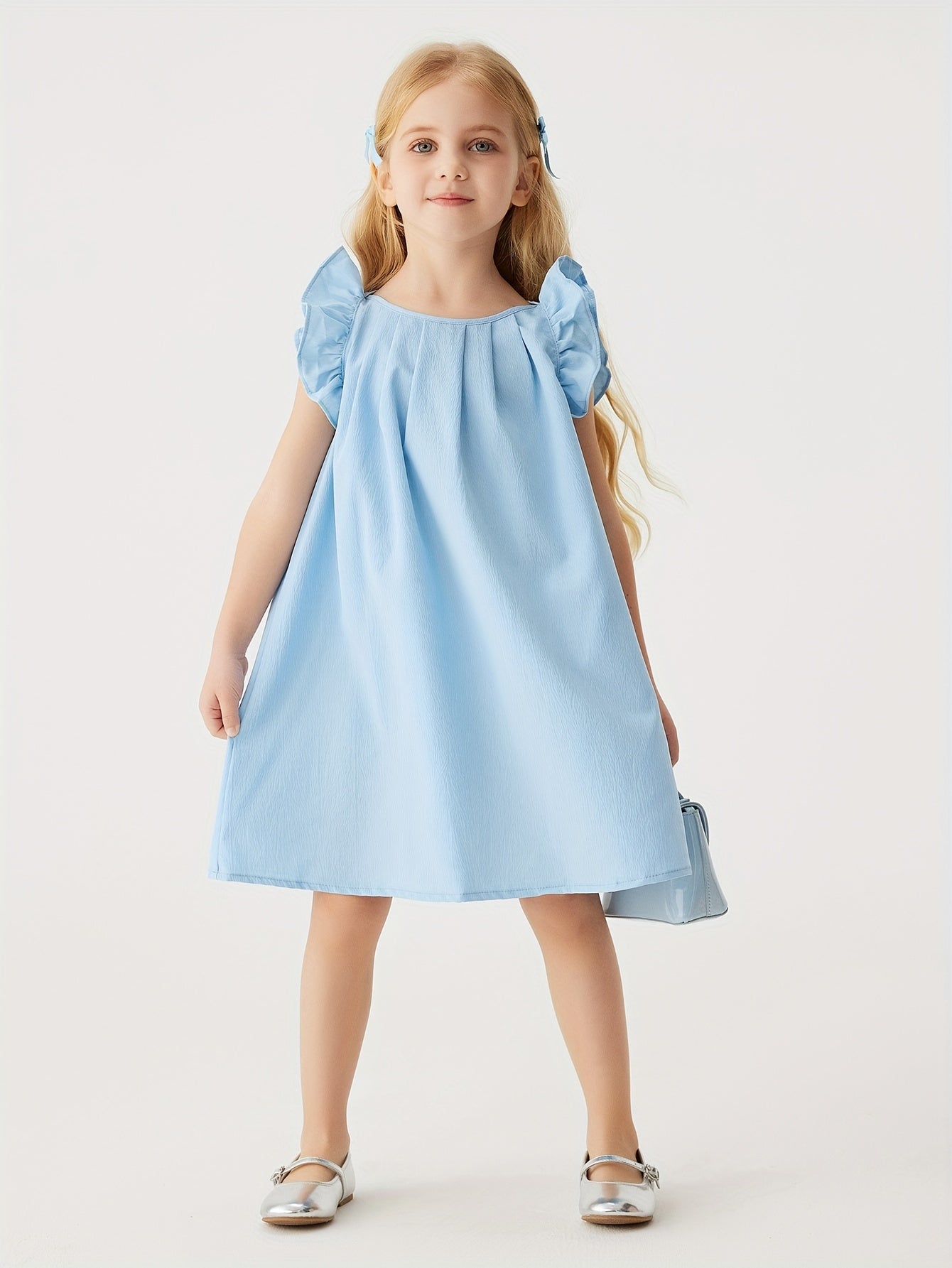 Baby Girls Cute Dress Summer Ruffle Sleeve Solid Color Children Daily Dresses A-line Kids Princess Clothes Toddler Outfits - NEXTRENDBAHRAIN