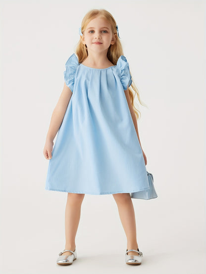 Baby Girls Cute Dress Summer Ruffle Sleeve Solid Color Children Daily Dresses A-line Kids Princess Clothes Toddler Outfits - NEXTRENDBAHRAIN