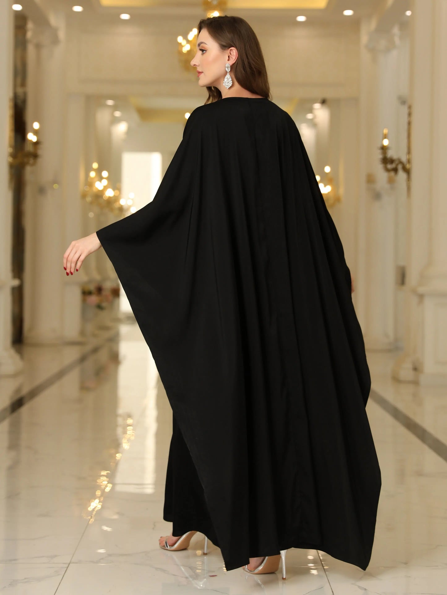 Button Front Batwing Sleeve Modest Dress, Elegant Loose Solid Color Cloak Maxi Muslim Outwear, Women's Clothing NEXTRENDBAHRAIN