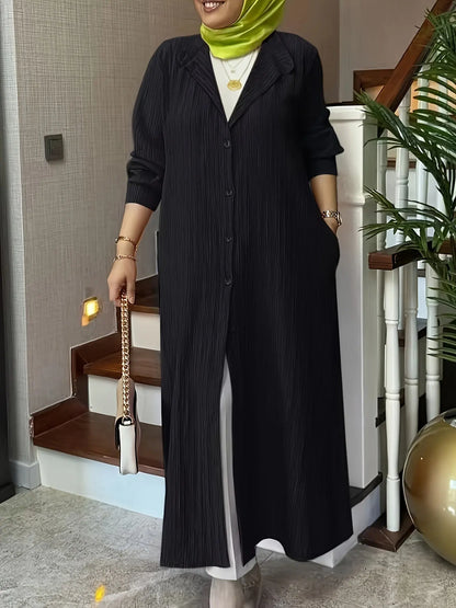 Women's Elegant Solid Color Long Abaya with Belt - Polyester Woven Fabric, Full-Length Robe with Button Closure, Traditional Middle Eastern Style, Suitable for All Seasons - Collection 6322 - NEXTRENDBAHRAIN