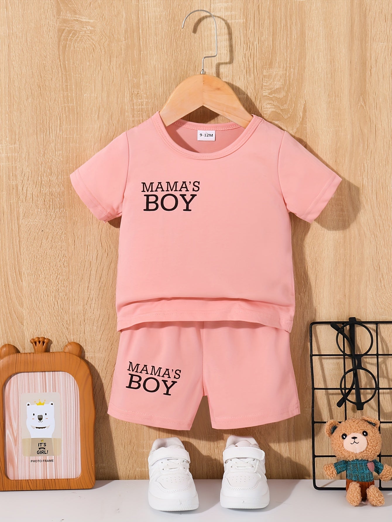 2pcs Toddler Boys "Mama's Boy" Print Summer Cotton Set, T-shirt & Casual Shorts, Baby Boy's Clothes - NEXTRENDBAHRAIN