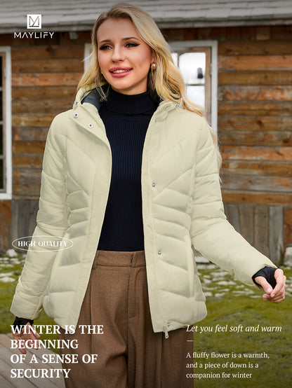 Autumn And Winter Hooded Padded Jacket, Slim Waist Coat Women's Clothing Warm Windproof Jacket NEXTRENDBAHRAIN