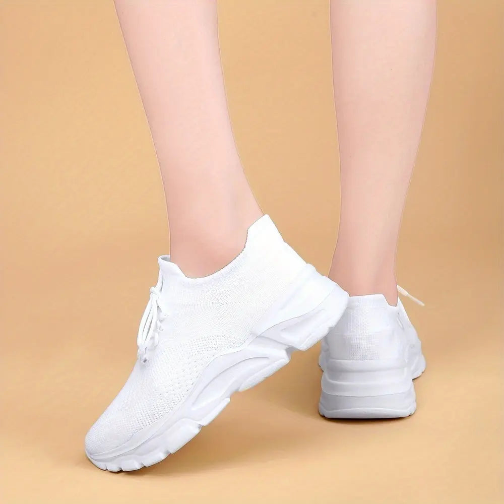 Women's Non-Slip Platform Fashion Sneakers, Mesh Comfortable Breathable Lace Up Casual Shoes, Lightweight Outdoor Wear Resistant Running Shoes - NEXTRENDBAHRAIN