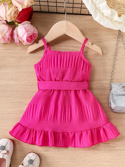 Baby's Trendy Solid Color Jacquard Ruffle Trim Sundress, Infant & Toddler Girl's Dress For Daily Wear/Holiday/Party, As Gift - NEXTRENDBAHRAIN