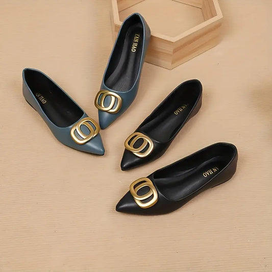 Women's Buckle Decor Flat Shoes, Fashion Pointed Toe Soft Sole Shoes, All-Match Slip On Commuter Flats - NEXTRENDBAHRAIN