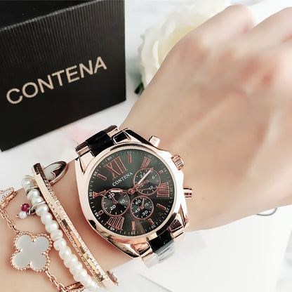 1pc Matching Contena Luxury Rose Golden Quartz Watches, Women's Fashion Wristwatch Set With Roman Numerals, Elegant Female Timepieces For Daily Life And Travel (Watch Only) - NEXTRENDBAHRAIN