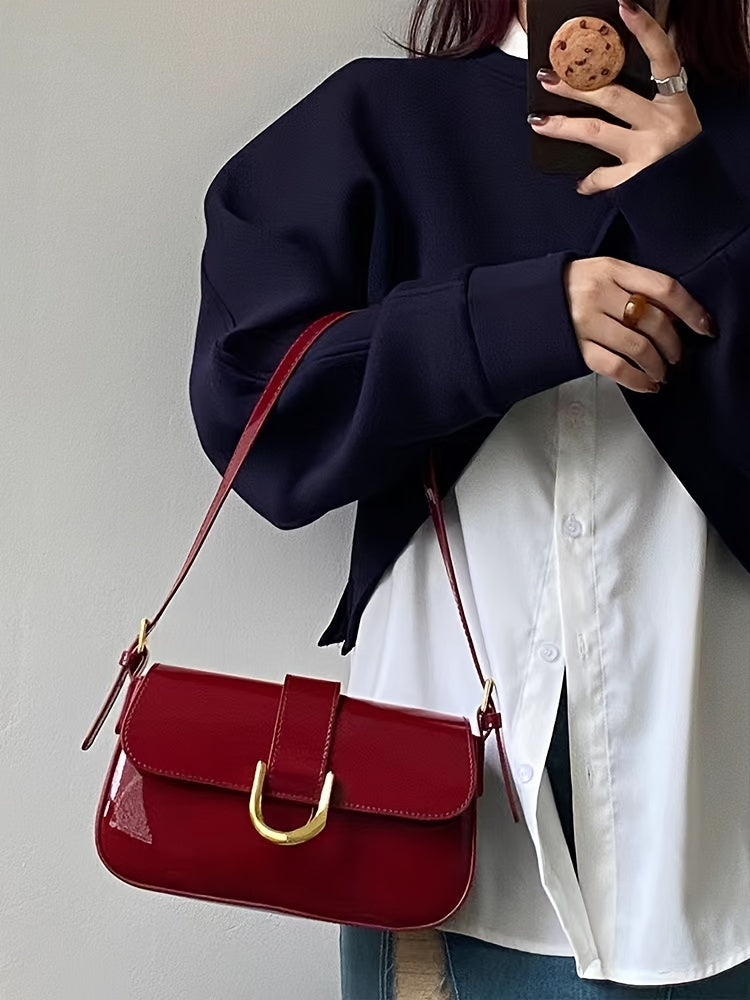 2024 Classic Red Small Shoulder Bag, Elegant Flap Underarm Bag For Women, Daily Use Commuter Bag - NEXTRENDBAHRAIN