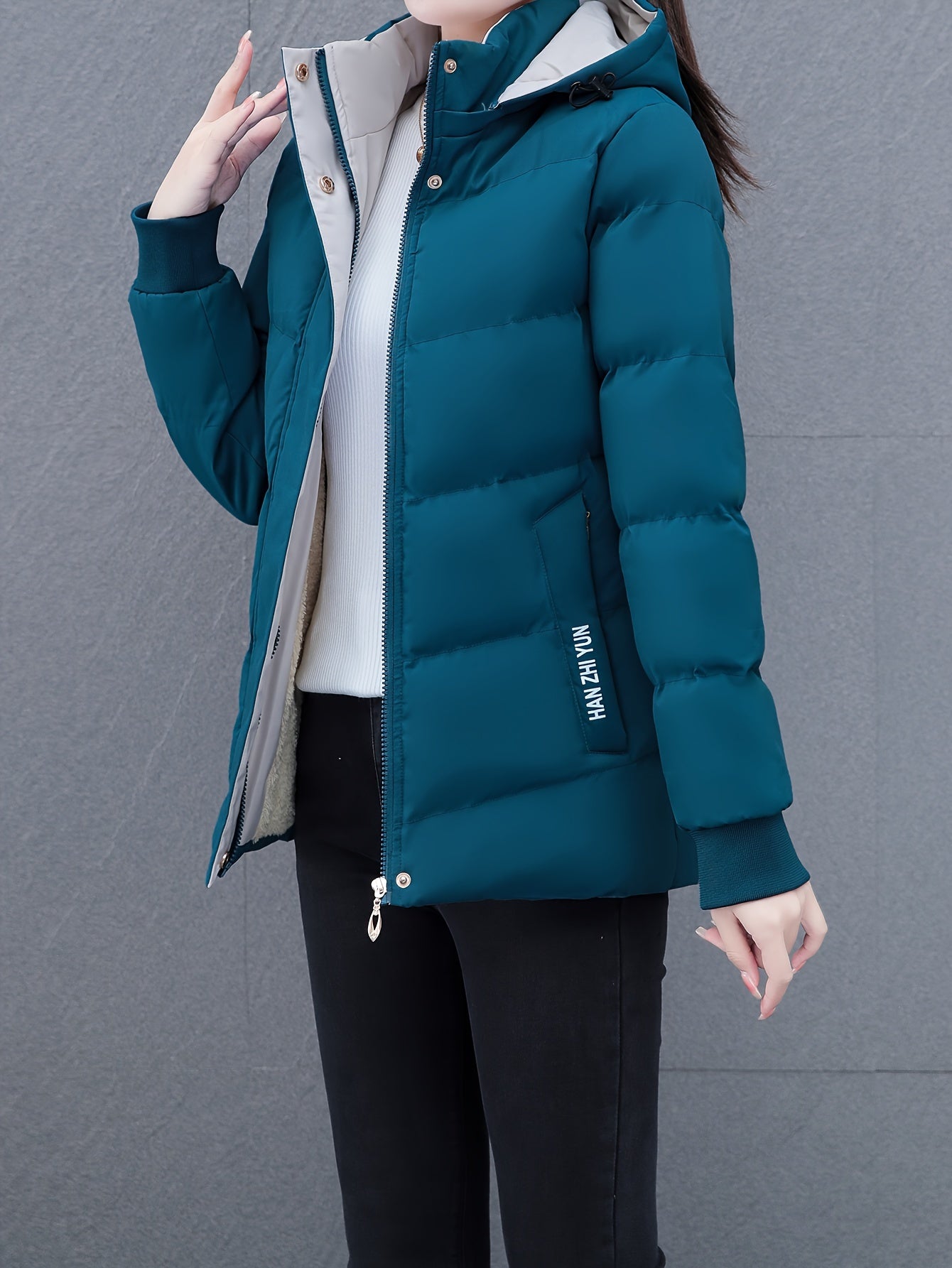 Women'S Puffer Coat, Autumn/Winter Warm Thickened Cotton Jacket, Hooded Sports Style, Solid Color, Zippered, Non-Stretch Fabric, Outdoor Casual Jacket, Polyester (Poly) Material, Woven Knit NEXTRENDBAHRAIN