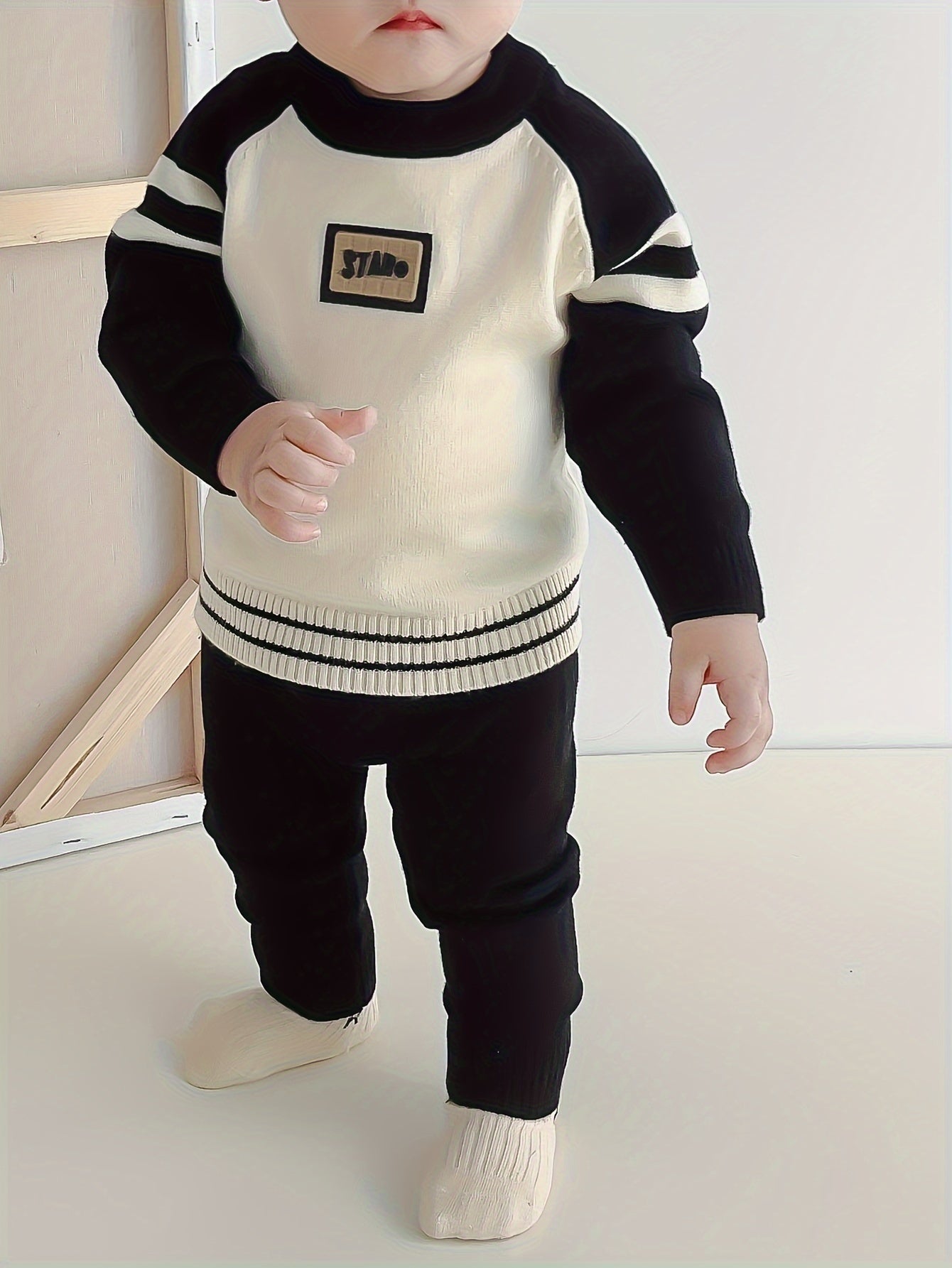 2pcs Baby's Color Clash Raglan Sleeve Sweater & Casual Knitted Pants, Toddler & Infant Boy's Clothing Set For Winter Fall NEXTRENDBAHRAIN