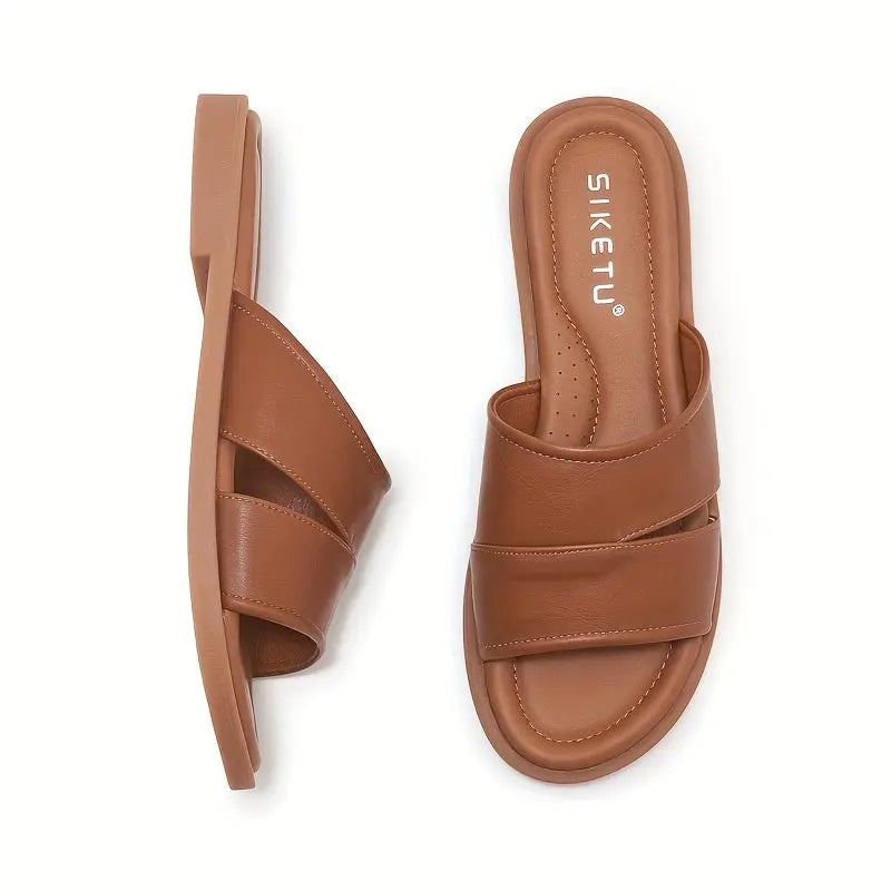 Women's Comfortable Flat Slide Sandals - Casual Open Toe With Ankle Strap, Non-Slip Sole For Summer - NEXTRENDBAHRAIN