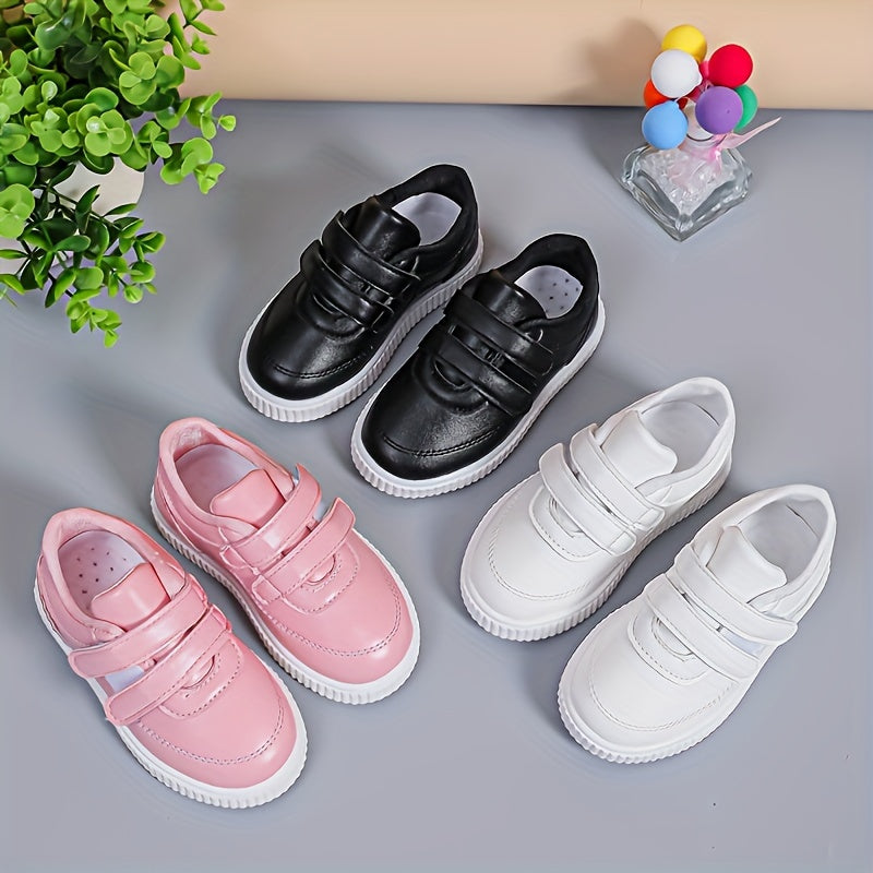 Kids' Fashionable Solid Color Sneakers - Casual Low-Top Shoes For Boys & Girls, Hook-and-loop Fastener Closure, Rubber Sole - NEXTRENDBAHRAIN