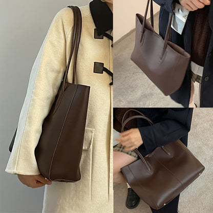 Chic Large Capacity Tote Bag for Women - Vintage Style, Waterproof Faux Leather, Fashionable Shoulder Handbag with Secure Clasp Closure - NEXTRENDBAHRAIN