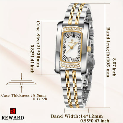 Elegant Golden-Tone Women's Watch - Luxury Retro Rectangle Design with Rhinestone Accents, Stainless Steel Band, Japanese Quartz Movement - NEXTRENDBAHRAIN