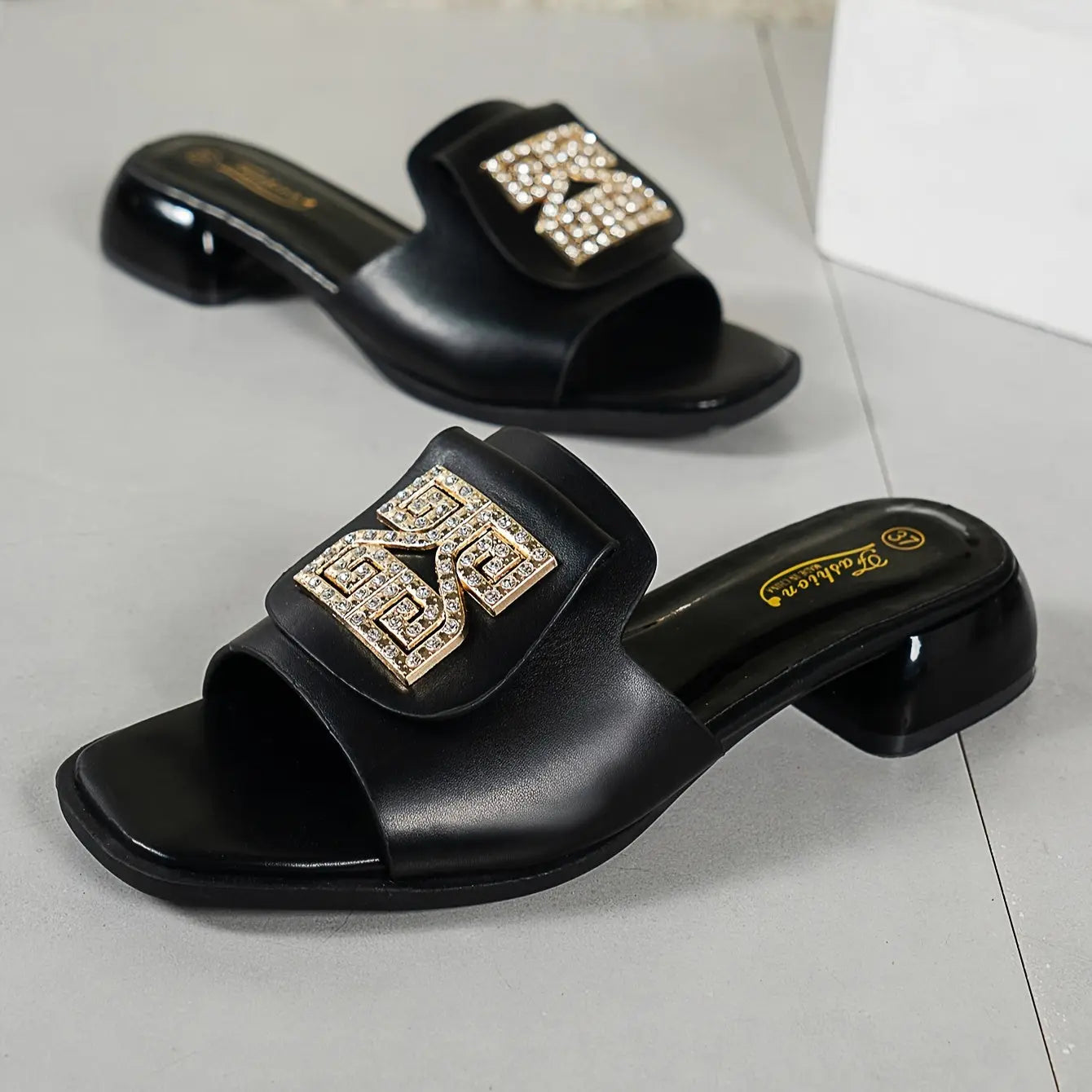 Women's Rhinestone Buckle Slide Sandals, Fashion Square Open Toe Summer Shoes, Stylish Outdoor Slide Shoes for Koningsdag/King's Day - NEXTRENDBAHRAIN