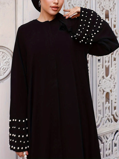 Beaded Crew Neck Long Sleeve Abayas Dress, Elegant Maxi Length Dress, Women's Clothing NEXTRENDBAHRAIN