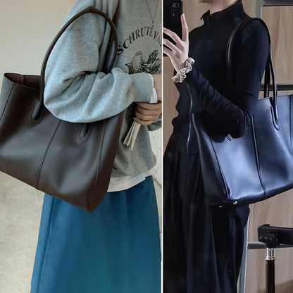 Chic Large Capacity Tote Bag for Women - Vintage Style, Waterproof Faux Leather, Fashionable Shoulder Handbag with Secure Clasp Closure - NEXTRENDBAHRAIN