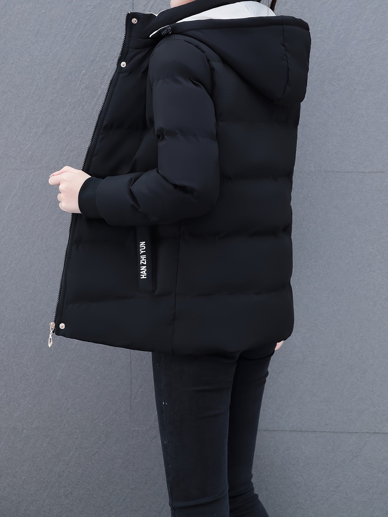 Women'S Puffer Coat, Autumn/Winter Warm Thickened Cotton Jacket, Hooded Sports Style, Solid Color, Zippered, Non-Stretch Fabric, Outdoor Casual Jacket, Polyester (Poly) Material, Woven Knit NEXTRENDBAHRAIN