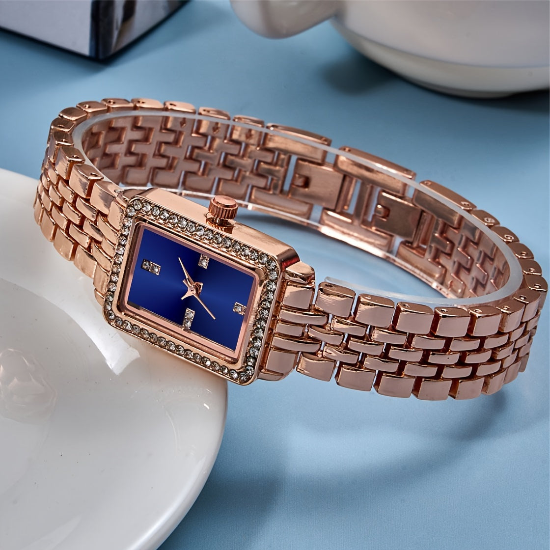 Women's Watch Luxury Rhinestone Quartz Watch Rectangle Pointer Fashion Analog Bracelet Wrist Watch - NEXTRENDBAHRAIN