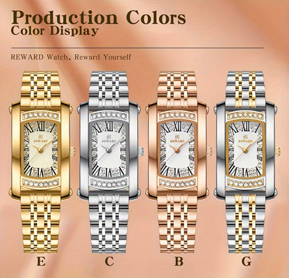 Elegant Golden-Tone Women's Watch - Luxury Retro Rectangle Design with Rhinestone Accents, Stainless Steel Band, Japanese Quartz Movement - NEXTRENDBAHRAIN