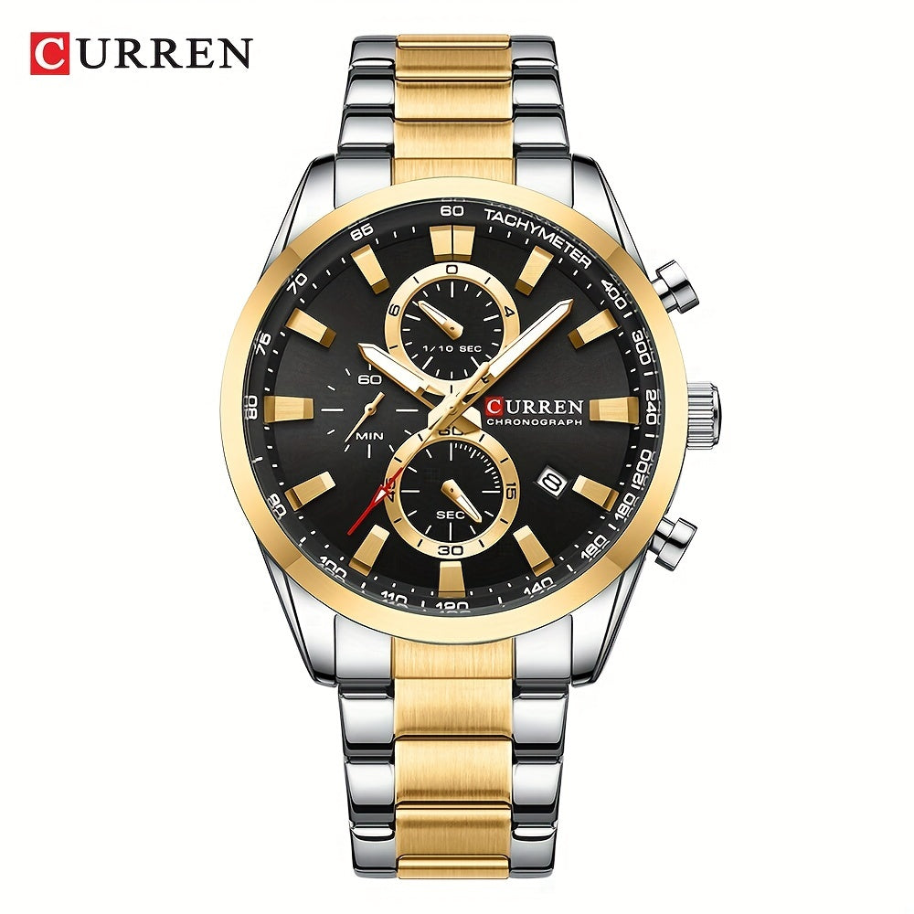 CURREN Business Men's Watch Steel Band Multifunctional Chronograph Wristwatch Waterproof Round Watch, Ideal choice for Gifts - NEXTRENDBAHRAIN