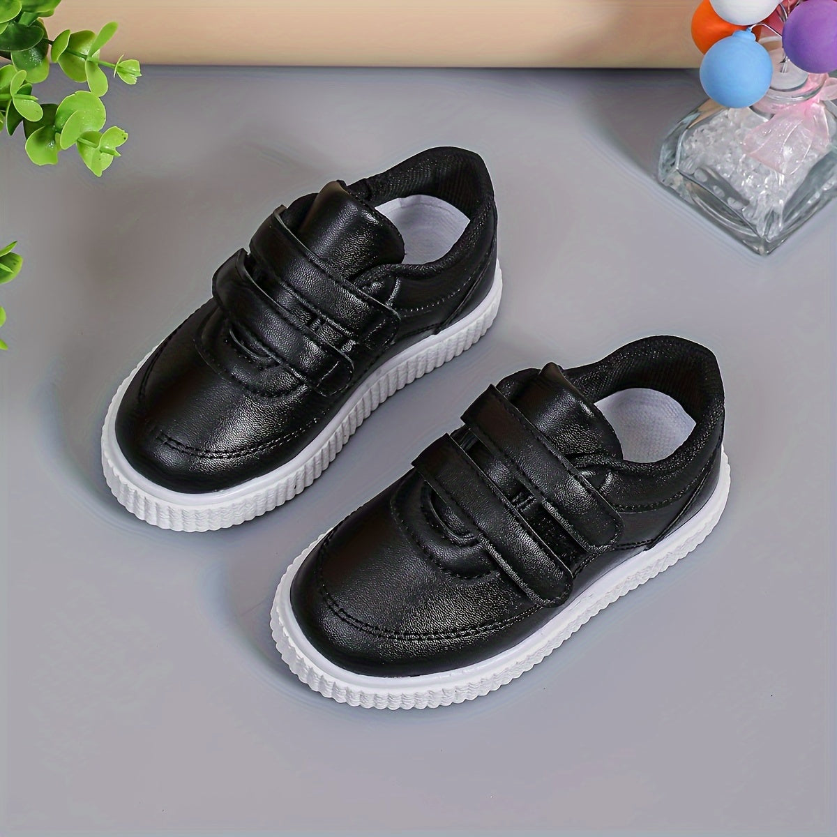 Kids' Fashionable Solid Color Sneakers - Casual Low-Top Shoes For Boys & Girls, Hook-and-loop Fastener Closure, Rubber Sole - NEXTRENDBAHRAIN