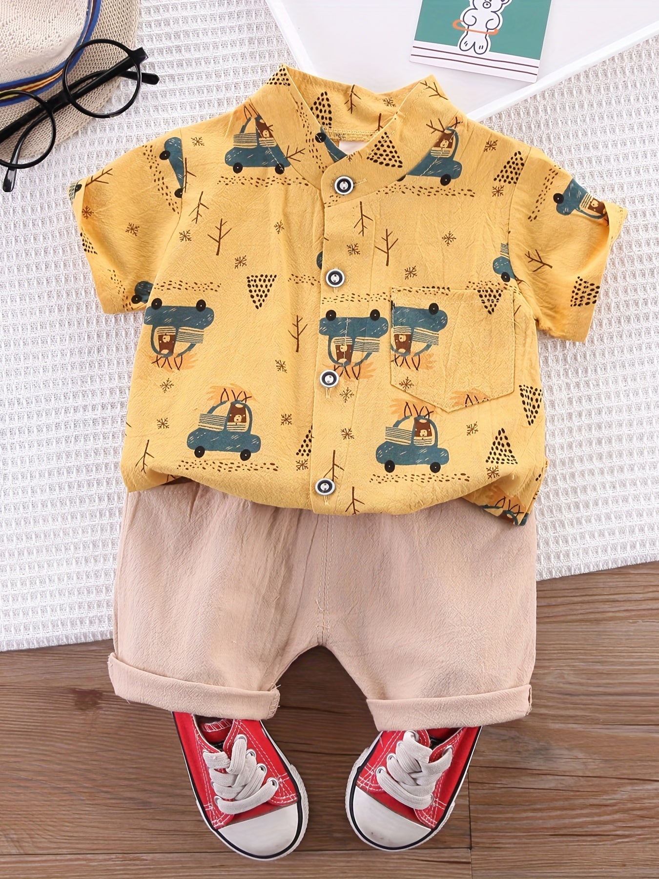 2pcs Baby Infant Boys Cute Cartoon Graphic Print Short Sleeve Shirt & Shorts Set Clothes - NEXTRENDBAHRAIN