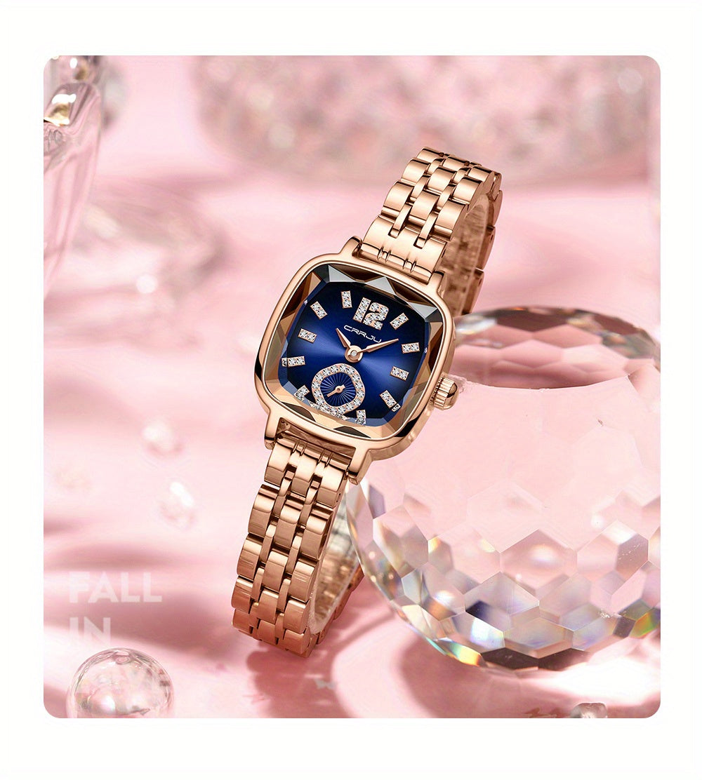 Women's Dial Cutting Watch Luxury Rhinestone Quartz Watch Elegant Square Pointer Analog WR Stainless Steel Wrist Watch - NEXTRENDBAHRAIN