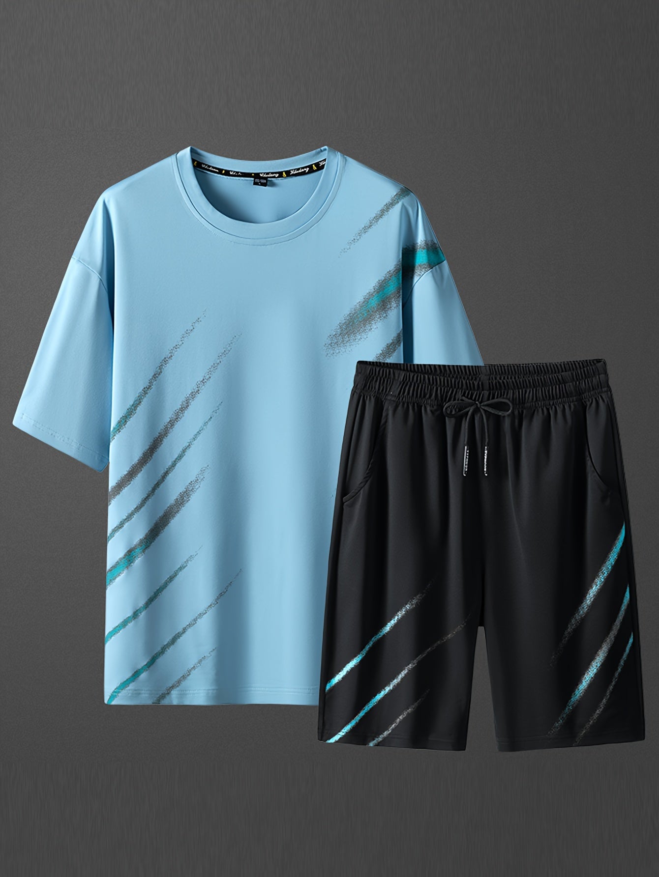 2-piece Set, Men's Casual Crew Neck Comfortable Sports T-shirt And Drawstring Shorts For Summer co ord set - NEXTRENDBAHRAIN