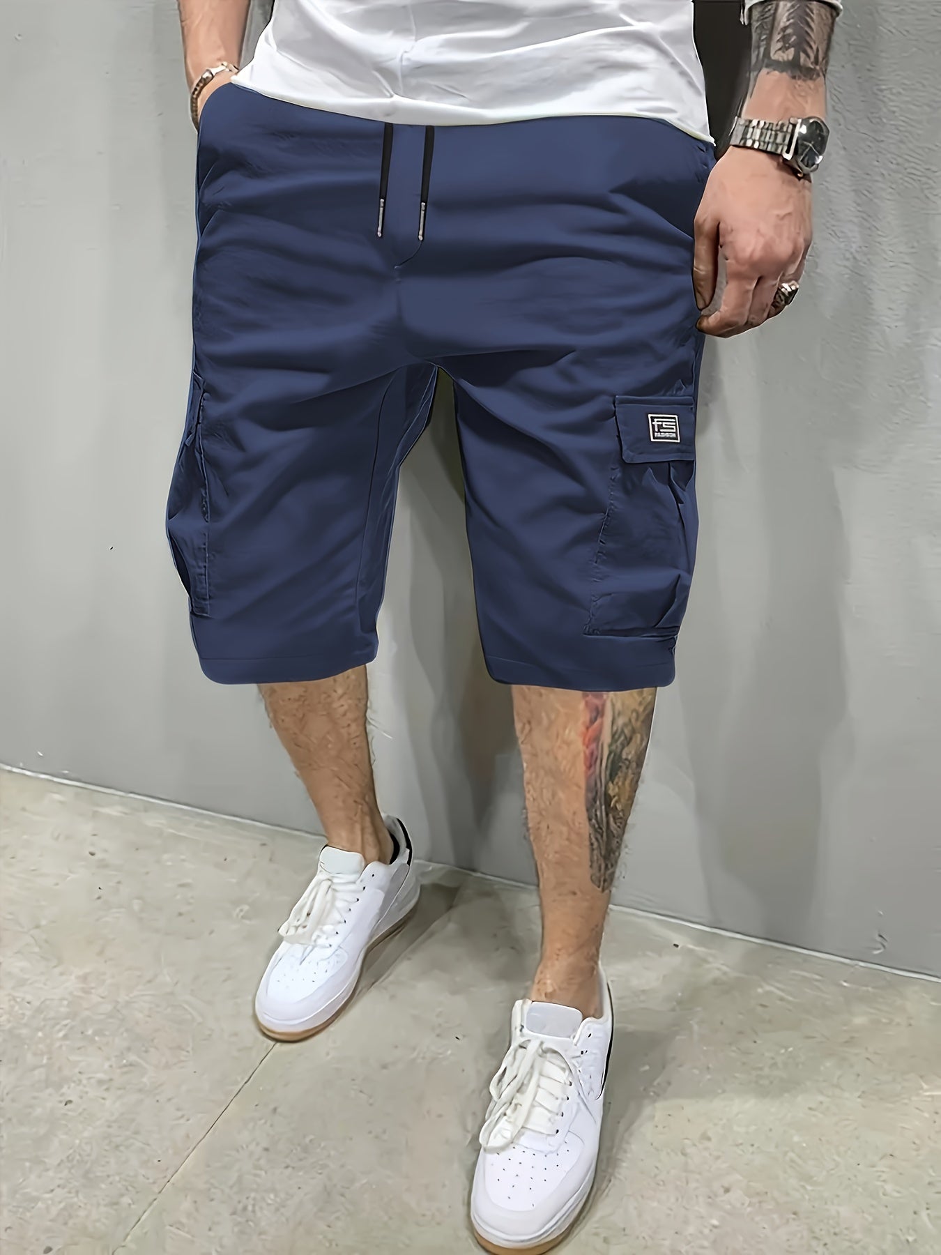 Casual Solid Men's Loose Fit Elastic Waist Cargo Shorts With Side Pockets For Summer Outdoor Leisure And Work - NEXTRENDBAHRAIN