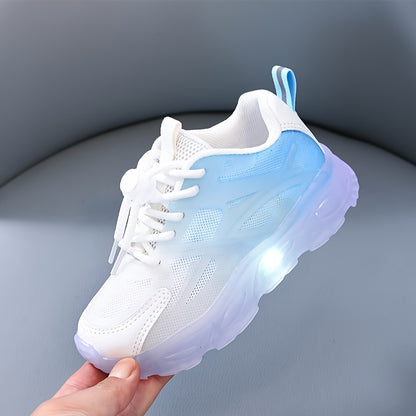 Casual Cool Gradient Color Low Top Mesh Sneakers With Light For Girls, Breathable Non-slip Running Shoes For Spring - NEXTRENDBAHRAIN