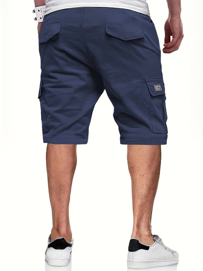 Casual Solid Men's Loose Fit Elastic Waist Cargo Shorts With Side Pockets For Summer Outdoor Leisure And Work - NEXTRENDBAHRAIN