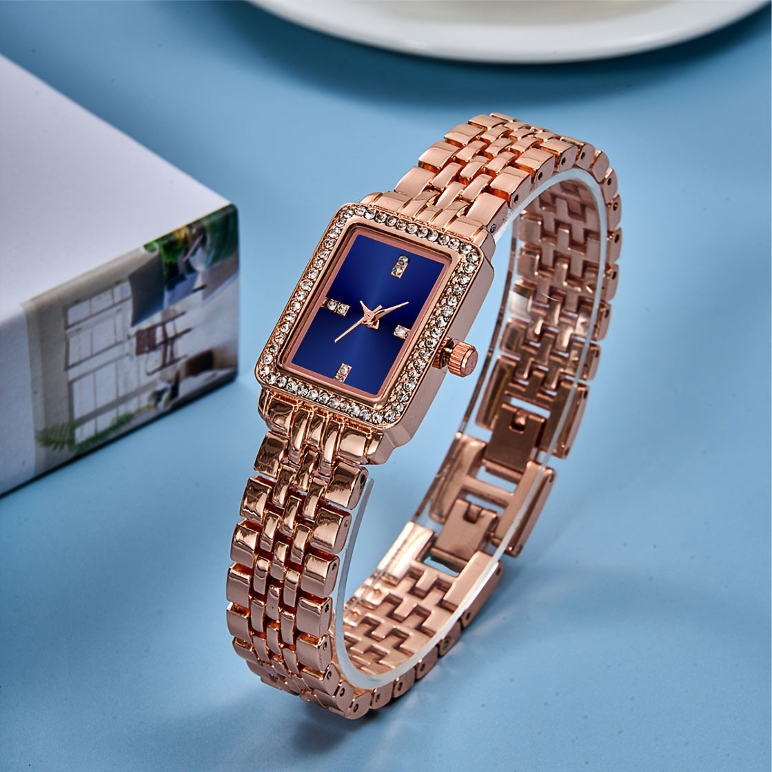 Women's Watch Luxury Rhinestone Quartz Watch Rectangle Pointer Fashion Analog Bracelet Wrist Watch - NEXTRENDBAHRAIN