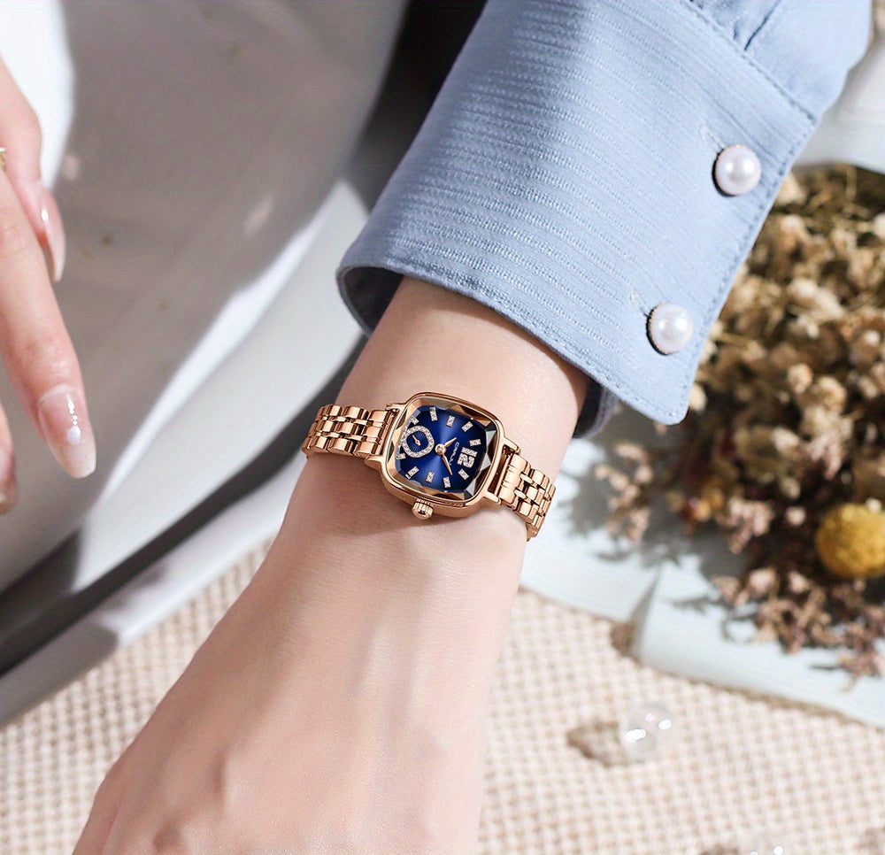 Women's Dial Cutting Watch Luxury Rhinestone Quartz Watch Elegant Square Pointer Analog WR Stainless Steel Wrist Watch - NEXTRENDBAHRAIN