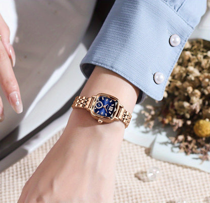 Women's Dial Cutting Watch Luxury Rhinestone Quartz Watch Elegant Square Pointer Analog WR Stainless Steel Wrist Watch - NEXTRENDBAHRAIN