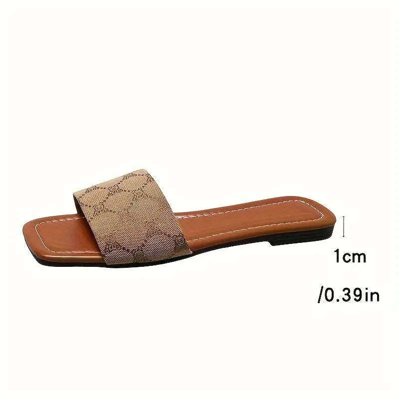 Women's Single Band Flat Slides, Square Open Toe Summer Shoes, Casual Outdoor Slide Sandals - NEXTRENDBAHRAIN