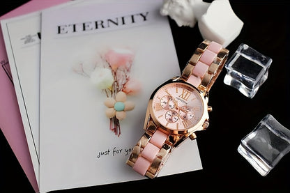 1pc Matching Contena Luxury Rose Golden Quartz Watches, Women's Fashion Wristwatch Set With Roman Numerals, Elegant Female Timepieces For Daily Life And Travel (Watch Only) - NEXTRENDBAHRAIN