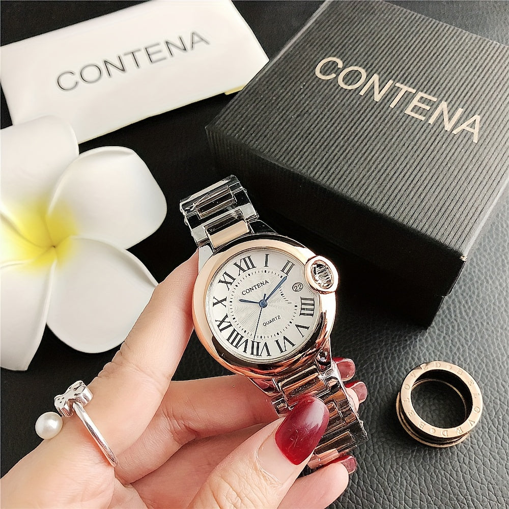 Elegant Round Quartz Watches Alloy Strap Alloy Pointer Alloy Dial Vintage Wrist Watches For Women Men - NEXTRENDBAHRAIN