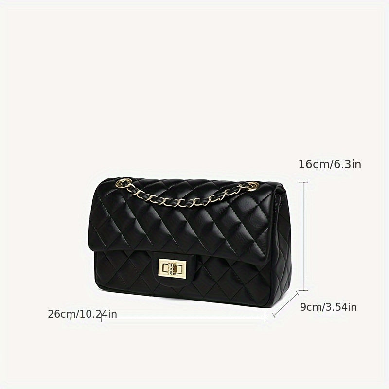 Classic Argyle Quilted Crossbodybag, Luxury Chain Shoulder Bag, Women's Simple Square Purse With Turn Lock - NEXTRENDBAHRAIN