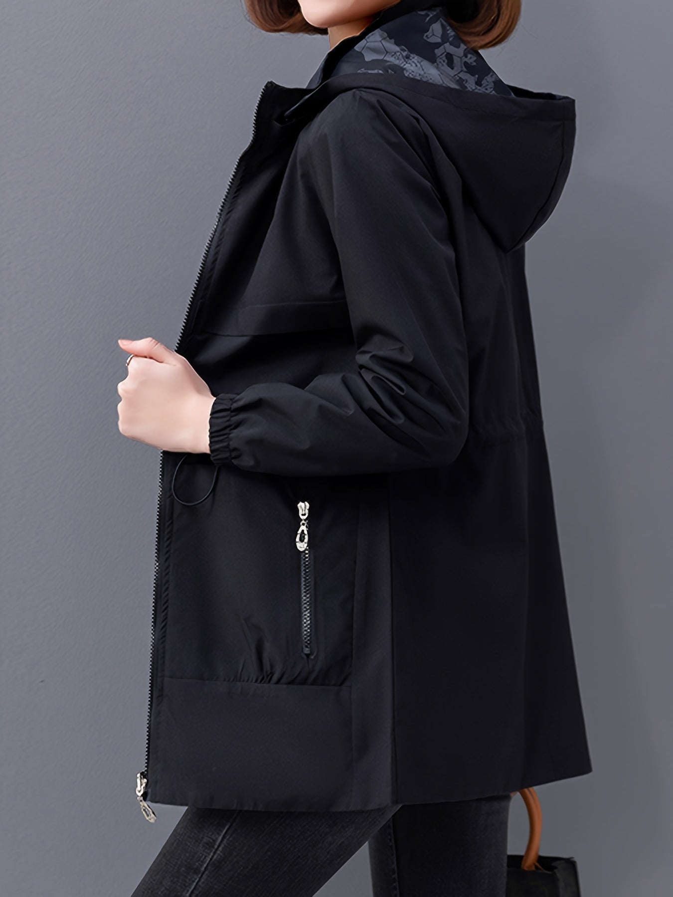 Casual Long Sleeve Drawstring Waist Hooded Zip Up Outdoor Jackets For Women, Two-sided Wear Waterproof And Windproof Coat For Autumn & Winter, Women's Clothing NEXTRENDBAHRAIN