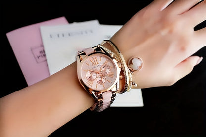 1pc Matching Contena Luxury Rose Golden Quartz Watches, Women's Fashion Wristwatch Set With Roman Numerals, Elegant Female Timepieces For Daily Life And Travel (Watch Only) - NEXTRENDBAHRAIN