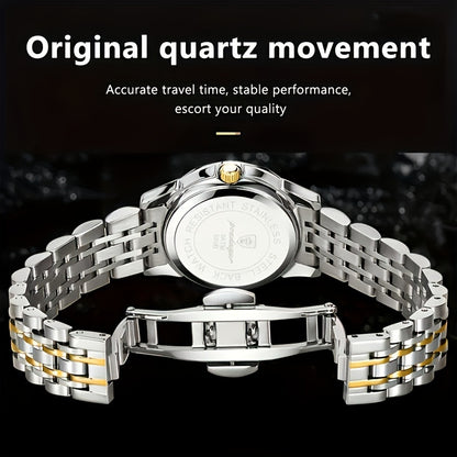 Fashionable Round Quartz Watch Stainless Steel Strap Alloy Pointer Alloy Case Blue Dial Luminous Ideal Gift For Women Men NEXTRENDBAHRAIN