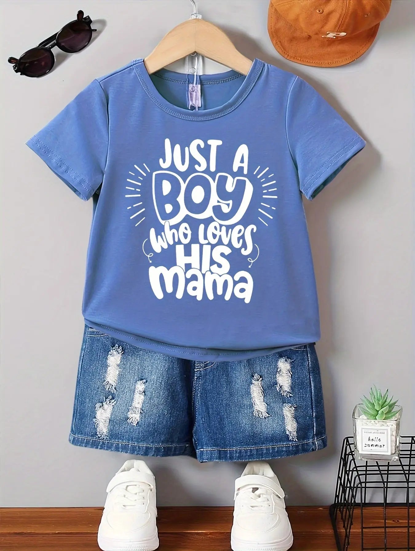 Boy's Summer Casual Short Sleeve T-Shirt - 'Just A Boy Who Loves His Mama' Print Cool Comfy Versatile Tee Gift - NEXTRENDBAHRAIN