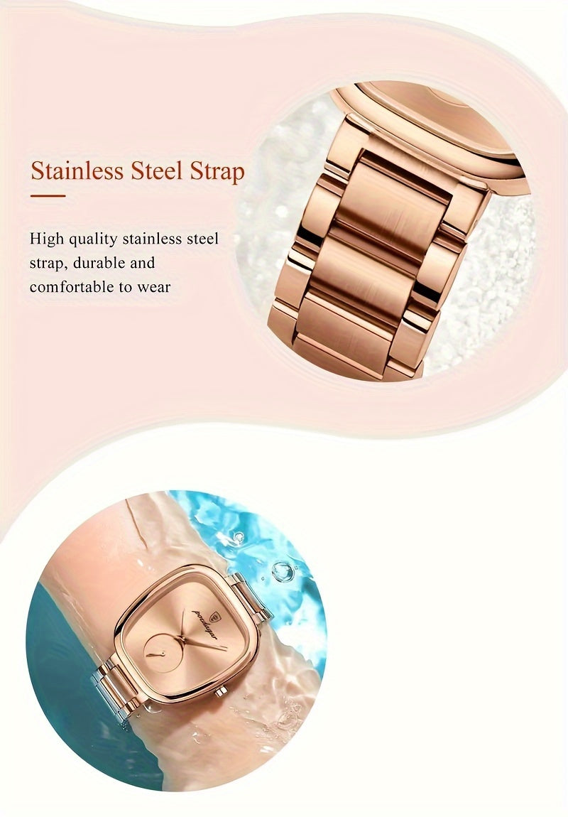 Fashion Square Stainless Steel Wrist Watch for Women, Elegant Quartz Movement, Casual Luxurious Style with Pointer Display and Alloy Case, Electronic Drive - Non-rechargeable Button Battery Included - NEXTRENDBAHRAIN