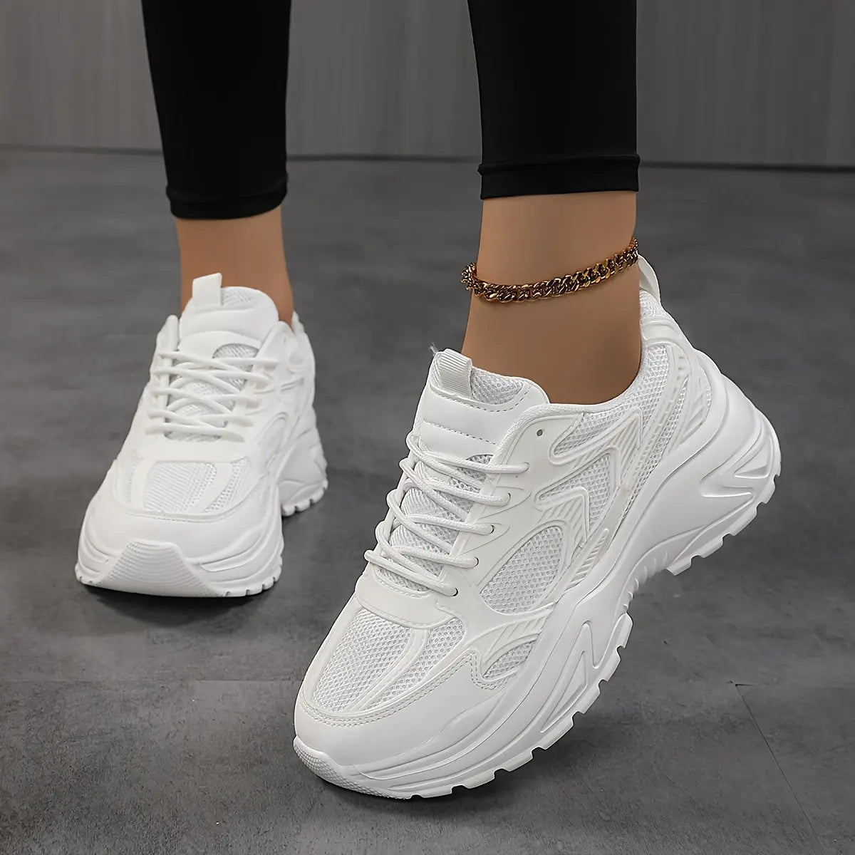 Women's Breathable Mesh Platform Sneakers, Casual Lace Up Outdoor Shoes, Comfortable Low Top Sport Shoes - NEXTRENDBAHRAIN