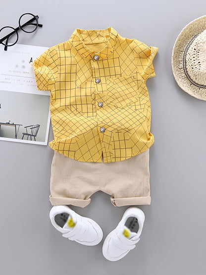 2pcs Baby Boys Dinosaur Print Button Short Sleeve Shirt Top & Elastic Waist Shorts Set Toddler Summer Clothes - NEXTRENDBAHRAIN