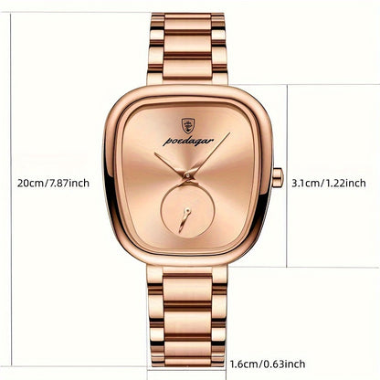 Fashion Square Stainless Steel Wrist Watch for Women, Elegant Quartz Movement, Casual Luxurious Style with Pointer Display and Alloy Case, Electronic Drive - Non-rechargeable Button Battery Included - NEXTRENDBAHRAIN