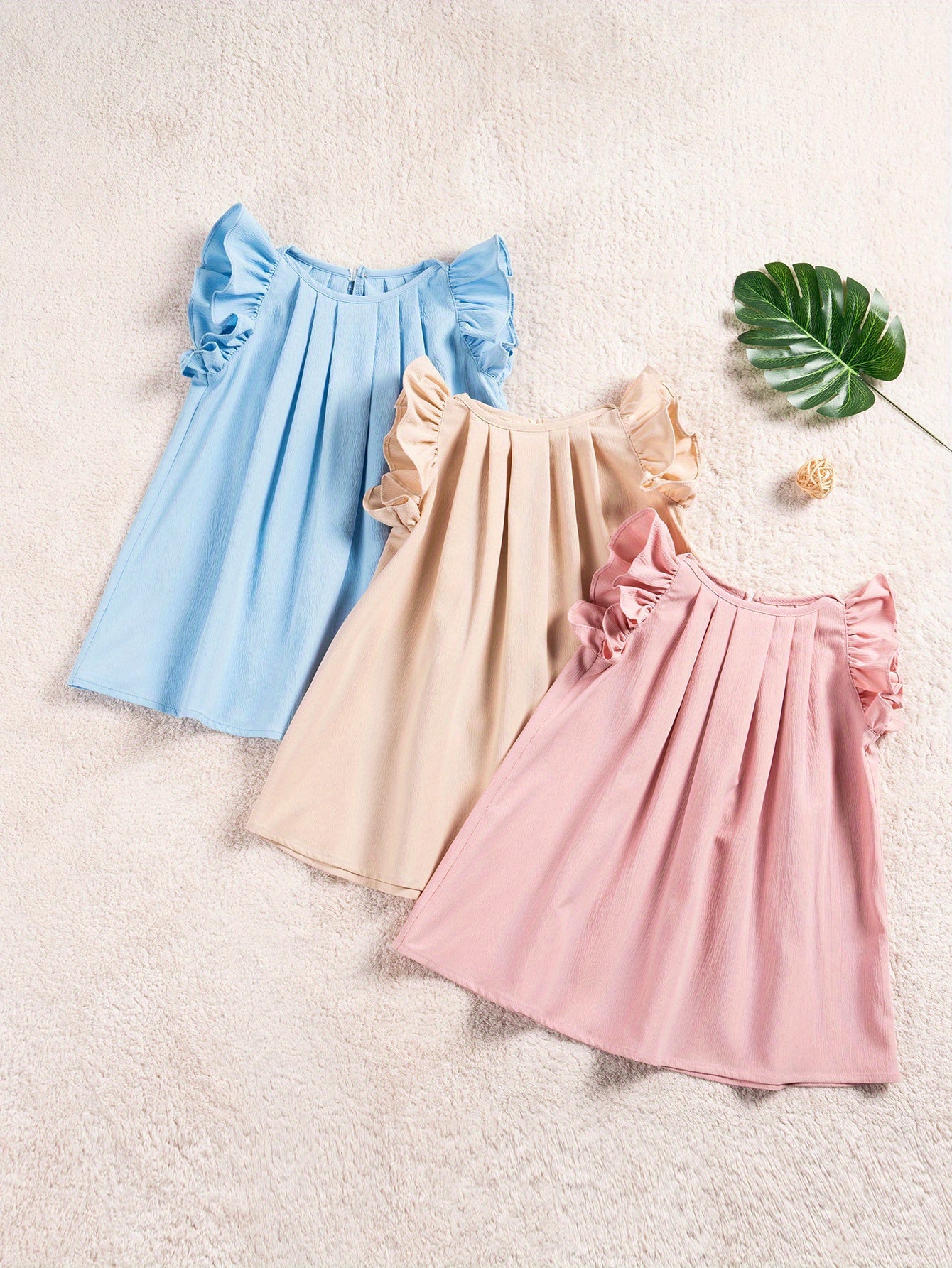 Baby Girls Cute Dress Summer Ruffle Sleeve Solid Color Children Daily Dresses A-line Kids Princess Clothes Toddler Outfits - NEXTRENDBAHRAIN