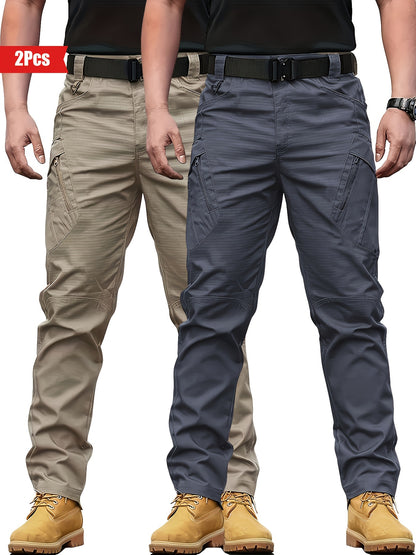 2pcs Men's Tactical Cargo Pants - Water-Resistant, Durable Polyester with Multi-Pocket Design for Outdoor Activities, Perfect for Spring & Fall NEXTRENDBAHRAIN