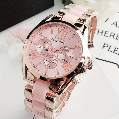 1pc Matching Contena Luxury Rose Golden Quartz Watches, Women's Fashion Wristwatch Set With Roman Numerals, Elegant Female Timepieces For Daily Life And Travel (Watch Only) - NEXTRENDBAHRAIN