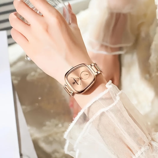 Fashion Square Stainless Steel Wrist Watch for Women, Elegant Quartz Movement, Casual Luxurious Style with Pointer Display and Alloy Case, Electronic Drive - Non-rechargeable Button Battery Included - NEXTRENDBAHRAIN